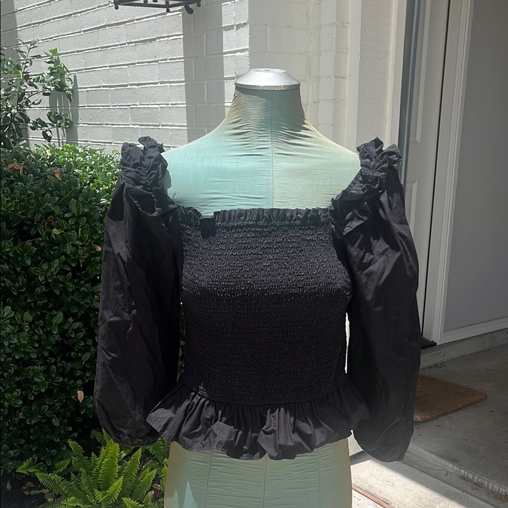 Elegant Black Smocked Women's Top